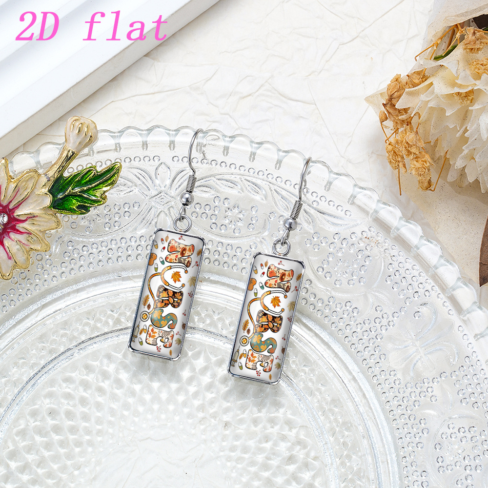 2D Flat Fall Maple Leaf Nurse Pattern Glass Rectangle Earrings